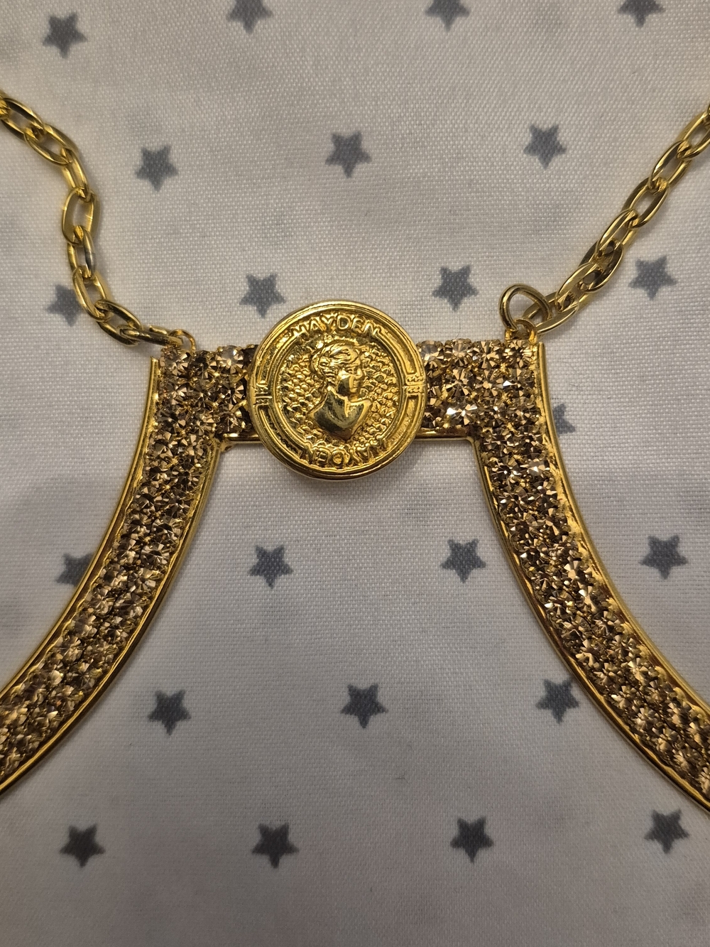 Vintage Gold Tone Body Chain Harness w/ Medallion Underbust Necklace